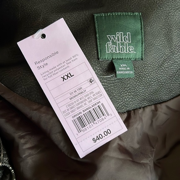 XXL Bomber Jacket Oversized Brown Faux Leather Wild Fable - Picture 4 of 4